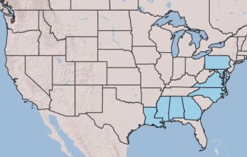 Quercus acutissima nonnative range