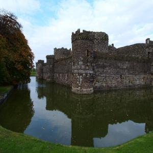 A castle surrounded by water in the UK